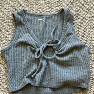 Gray Sleeveless Tie-Front Top